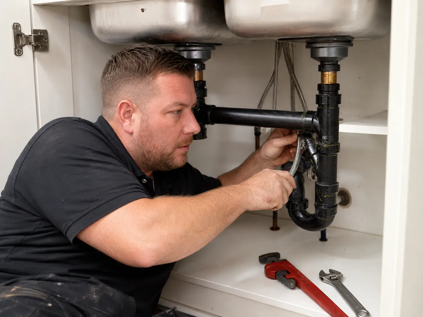 Gas Works plumber repairing a leaking pipe in Cornwall