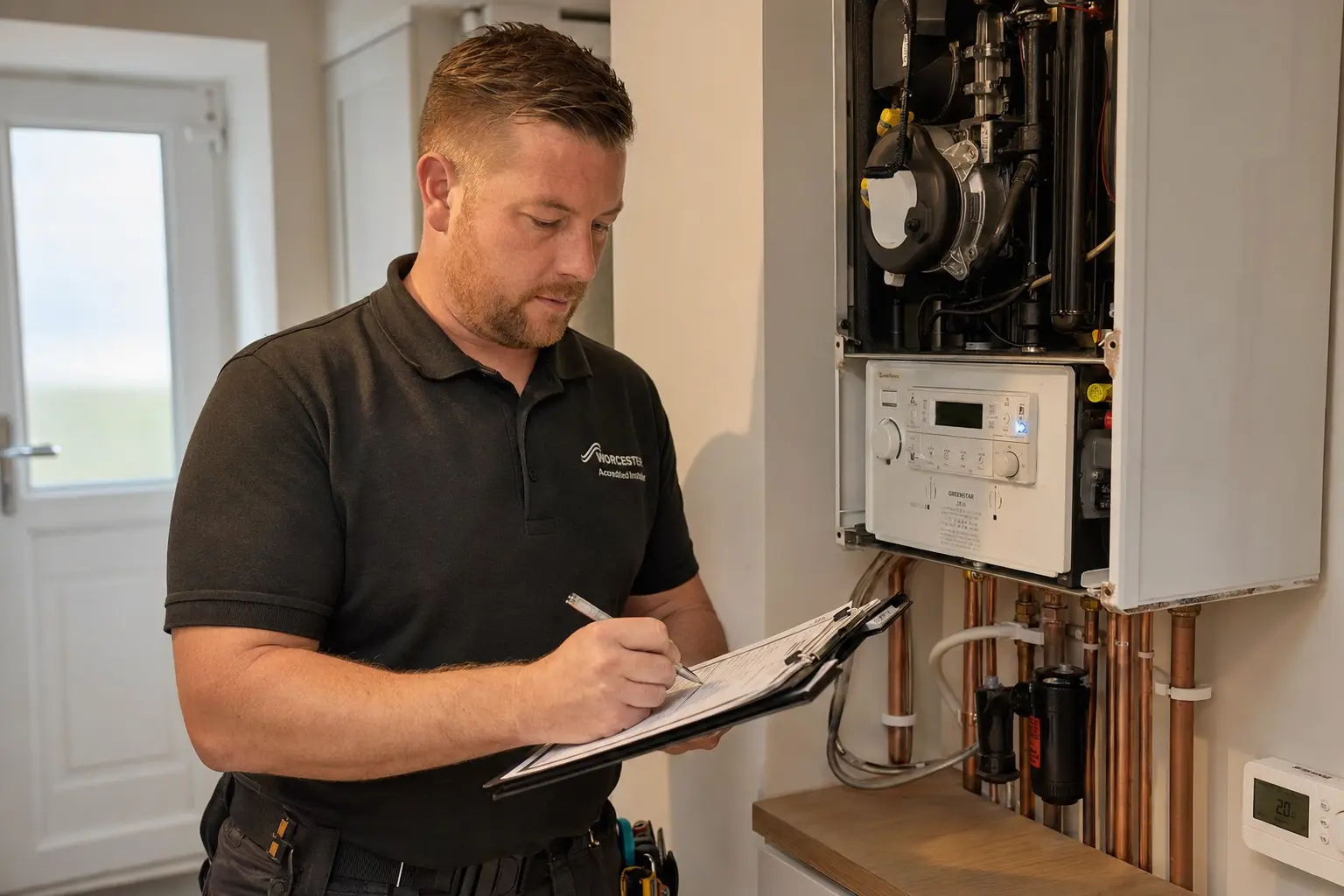 Gas Works engineer completing a landlord gas safety certificate in Cornwall